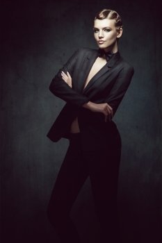 old-fashioned retro woman in suit