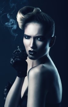 woman with cigarette and smoke