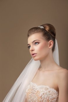 Classy Elegant Woman with Veil Looking Up