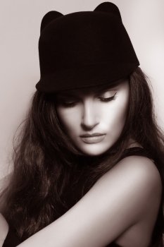 Elegance. Sophisticated Authentic Lady In Retro Hat