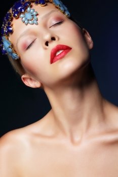 Dream. Styled Woman with Blue Diadem