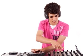 Young and handsome dj playing some music