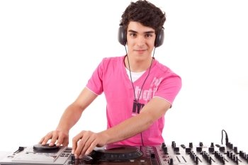A young handsome deejay boy - isolated over white