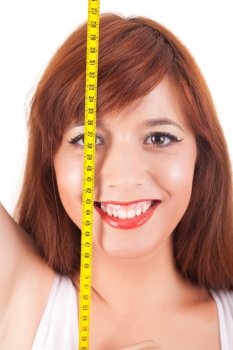 Young woman measuring her body - diet concept