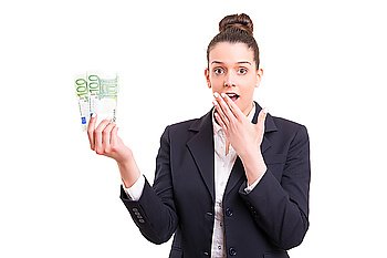 Successful business woman showing some banknotes