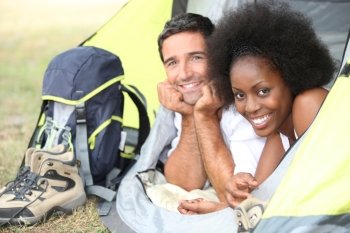 portrait of a couple in a tent