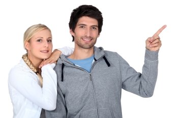 Smiling fair-haired woman and young man on white background