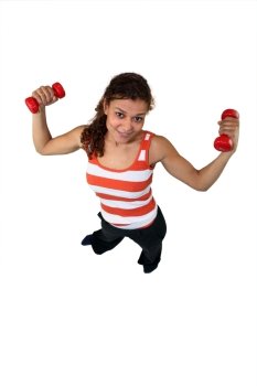 High-angle shot of a woman lifting weights