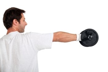 Man using hand weights