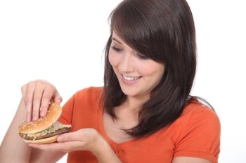 Girl looking burger