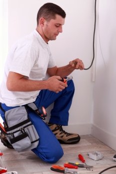 Electrician preparing wiring