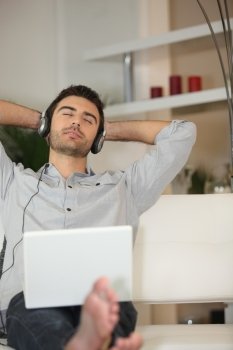 Man  listening to music