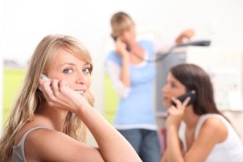 Group of girls on the phone