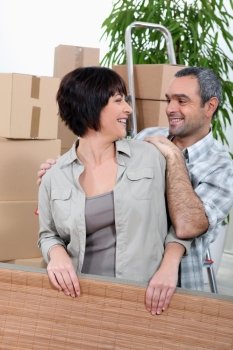 Mature couple moving house