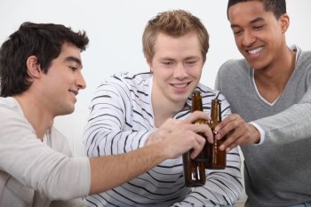 Three friends getting drunk together