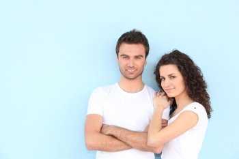 portrait of newlyweds wearing casual clothes