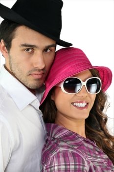 Couple wearing funny hats