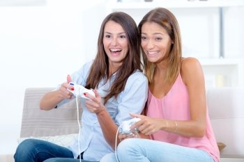 Two women playing video games