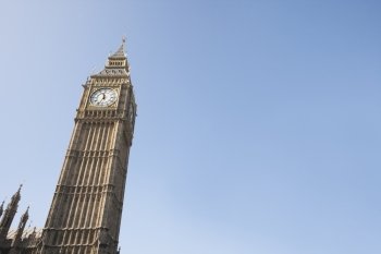 Low angle view of Big Ben against clear sky at London; England; UK