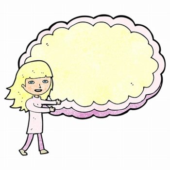 cartoon girl presenting cloud text space