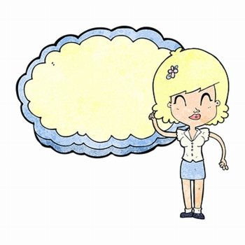 cartoon woman with cloud text space