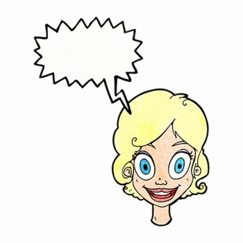 Cartoon happy woman with speech bubble