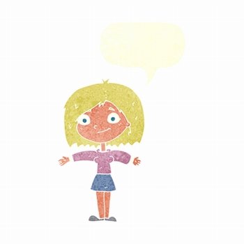 cartoon happy girl with speech bubble