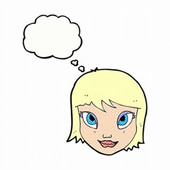 cartoon female face with thought bubble