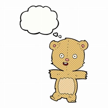 cartoon dancing teddy bear with thought bubble
