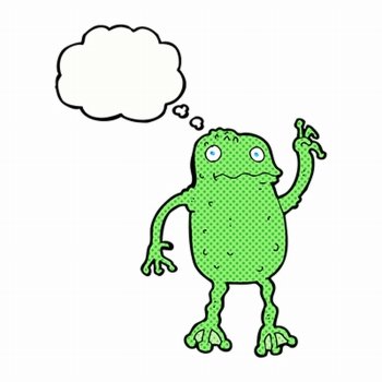 cartoon frog with thought bubble