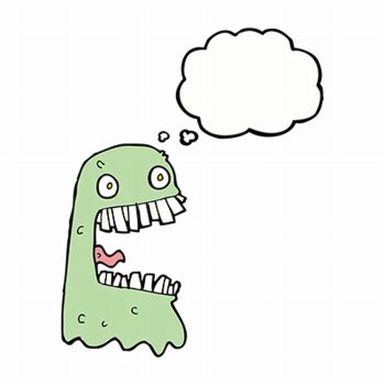 cartoon gross ghost with thought bubble