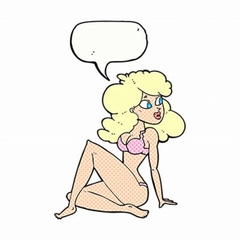 cartoon sexy woman in underwear with speech bubble