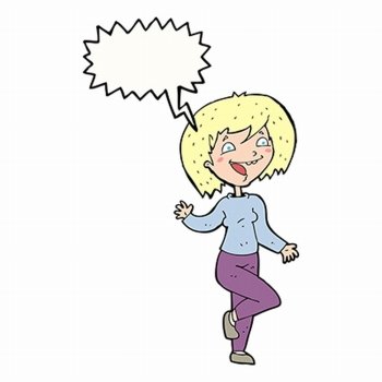 cartoon laughing woman with speech bubble