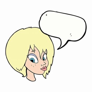 cartoon pretty female face pouting with speech bubble