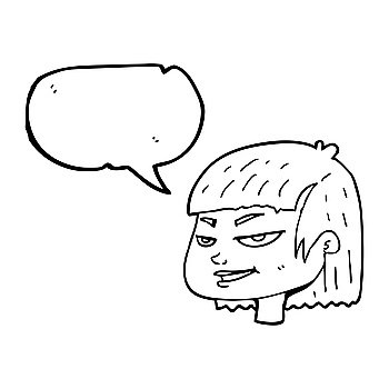 freehand drawn speech bubble cartoon mean looking girl