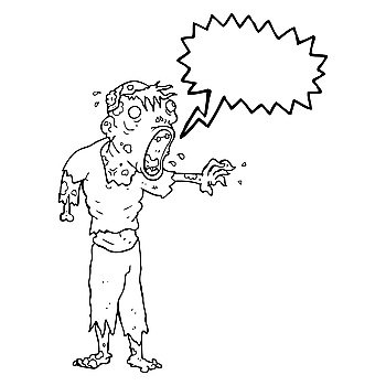 freehand drawn speech bubble cartoon zombie