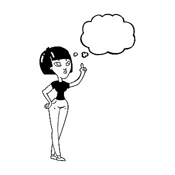 freehand drawn thought bubble cartoon woman asking question