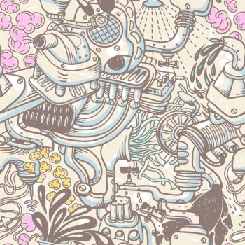 vector seamless pattern with hand drawn mashinery