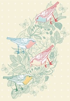 vector background with birds and plants