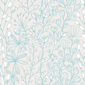 vector floral seamless pattern with hand drawn herbs