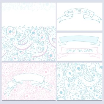 vector set of hand drawn floral cards for a wedding design