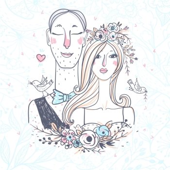vector illustration of a young pair for wedding design