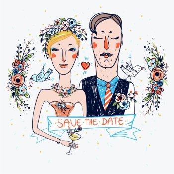 vector illustration of a bride and a groom for wedding design
