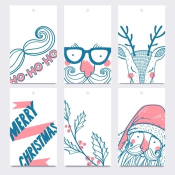 vector set of hand drawn Christmas and New Year tags