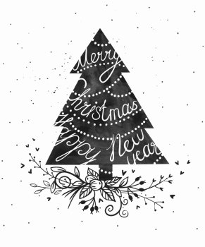 Vector Christmas illustration with an abstract watercolor Christmas tree