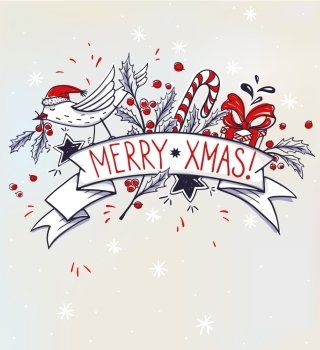 Vector Christmas illustration with hand drawn holiday items