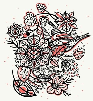vector hand drawn illustration with abstract flowers and plants
