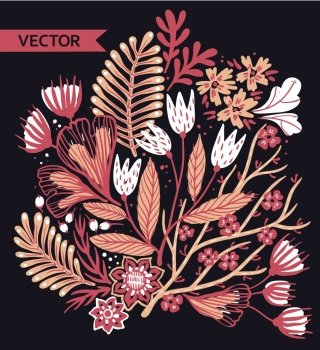 vector floral illustration of abstract plants and tulips