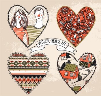 vector set of different hand drawn hearts   for Valentine day