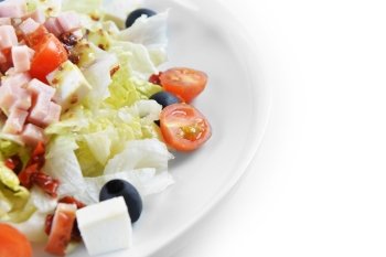 fresh chopped ham salad with cheese on  white plate